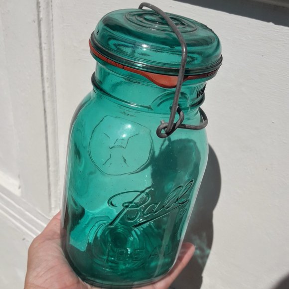 Ball Mason Jar Teal Blue Glass with Lid Wide Mouth - Picture 13 of 16